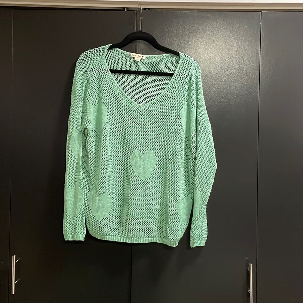 Francesca’s Collection Mint Green Sweater with Hearts Size M
